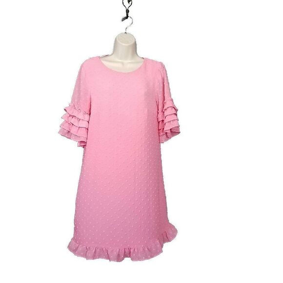 CeCe Barbie Bubble Gum Pink Ruffle Sleeve Hem Bell Sleeve Shift Dress Size 4 - Picture 1 of 15